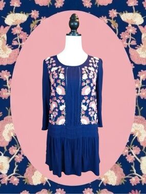 Anthropologie Floreat Boho Cottagecore Festival Embroidered Floral Tunic Dress 8